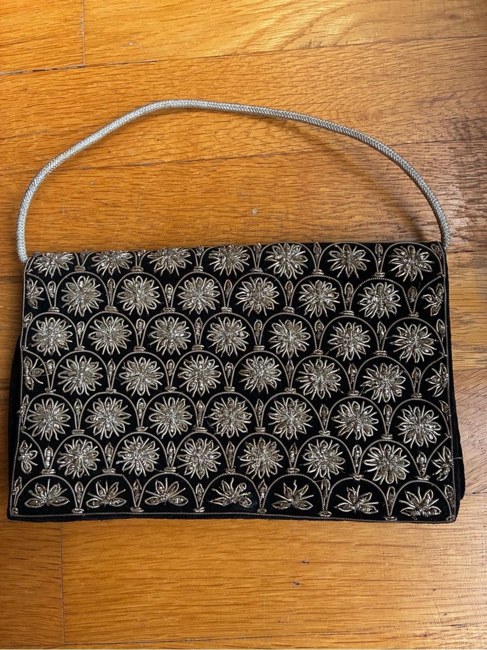 Embellished Black Velvet Evening Bag with Gold Embroidery